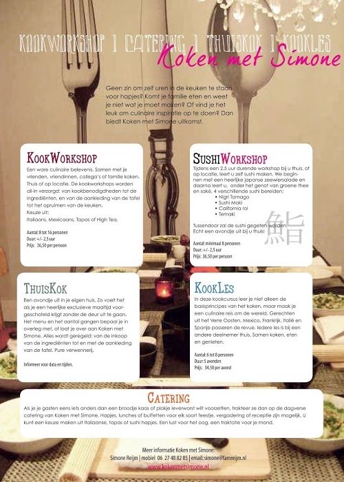 Koken met Simone | Catering Wilnis | Cateraar.nl