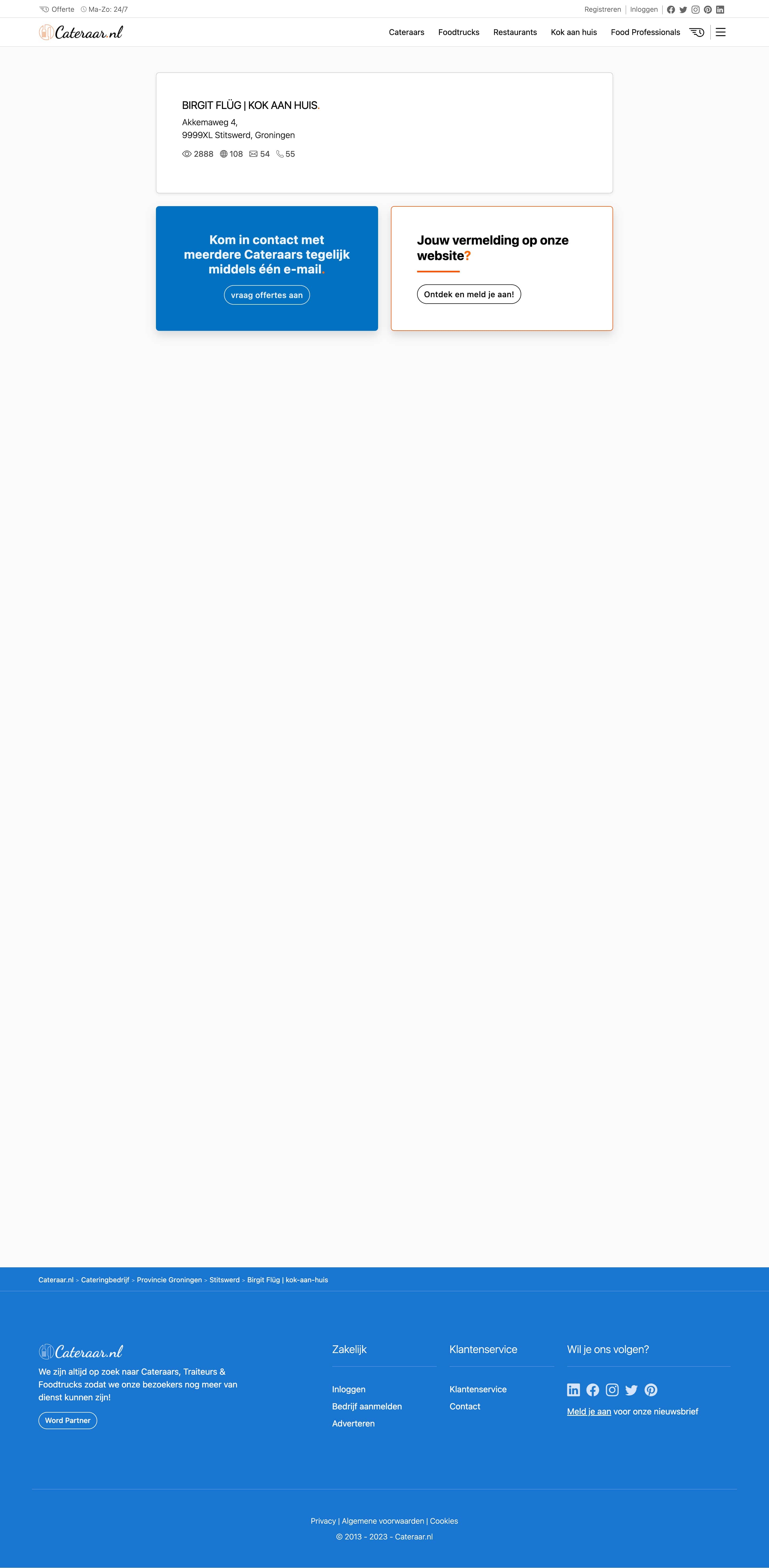 Voorbeeld van een gratis vermelding op Cateraar.nl